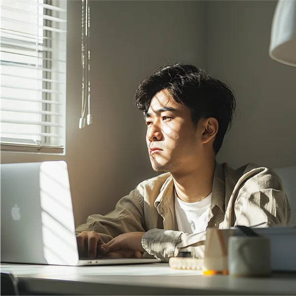 疲れが取れないままパソコンに向かう人